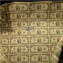 UNCUT SHEET OF 32 TWO DOLLAR BILLS SERIES 1995