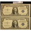 Image 1 : TWO CRISP AND CONSECUTIVE ONE DOLLAR BLUE SEAL SILVER CERTIFICATE SERIES 1935-G.  BOTH NOTES ARE WAY