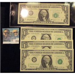 THREE CONSECUTIVE SERIES 1969-A ONE DOLLAR NOTES AND 2 CONSECUTIVE SERIES 1963-B ONE DOLLAR NOTES