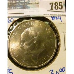 TURKEY 1960 SILVER 10 LIRA COIN- KM NUMBER 894