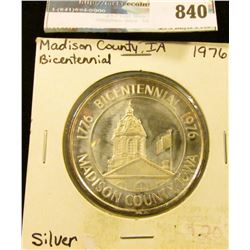 # 211 1776 Bicentennial 1976 Madison County Iowa "Delicious Apple" .999 Fine Silver Medal, 39mm. Gem