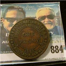 "Rio Grande Chapter No.4, R.A.M./Chartered Aug. 15, 1883/One/Penny/Albuquerque, New Mexico", reverse