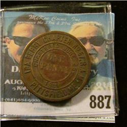 "Ira Berry Chapter No.57, R.A.M./Chartered June 25, 1897/One/Penny//Pittsfield, Me., ", reverse "KSH
