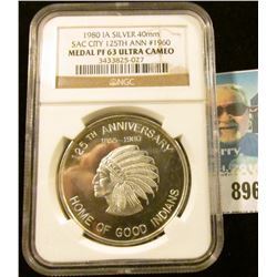 1980 IASILVER 40mm NGC slabbed SAC CITY 125TH ANN #1960 MEDAL PF 63 ULTRA CAMEO.