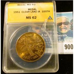 1951 Clear Lake IA 100th Medal, ANACS slabbed MS 62.