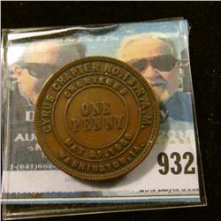 932 _ "Cyrus Chapter No.13 R.A.M./One/Penny/Washinton, Ia." Masonic Penny. VF