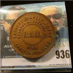 936 _  Ernest Chapter No.108/Chartered October 21st/1885/ R.A.M./Emmetsburg, Iowa , reverse  One/Pen