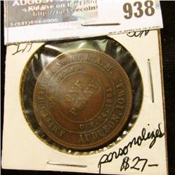 938 _  Amity Chapter No.93 R.A.M./Chartered October 26th, 1881/One/Penny/Audubon, Iowa  Masonic Penn