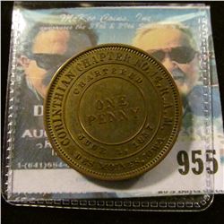 955 _ "Corinthian Chapter No.14 R.A.M./Chartered/One/Penny/June 1, 1858/Des Moines, Ia.", reverse "K