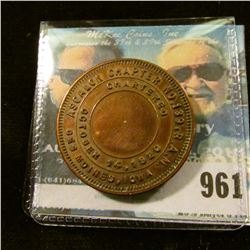 961 _ "Ascalon Chapter No. 139 R.A.M./Chartered/October 14th/1920/One/Penny/Des Moines, Iowa", rever