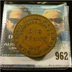 962 _ "Henry Chapter No.8 R.A.M./Chartered June 2, 1855/One Penny/Mt. Pleasant, Iowa".