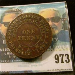973 _ "Samara Chapter No.105 Pringhar, Iowa/Chartered Oct.17, 1883/One/Penny/R.A.M.", "KSHTWSST", VF