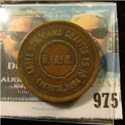 975 _ "Ansel Humphries Chapter No.80/R.A.M./Fayette, Iowa",  "One/KSHTWSST/Penny", Very Fine.