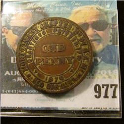 977 _ "Montgomery Chapter No.57 R.A.M./One/Penny/Chartered Oct.17,1870/Red Oak, Iowa", Fine.