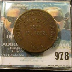 978 _ "Washington Chapter No.4 R.A.M. Chartered Sept. 17, 1852/Iowa", reverse "One Penny/KSHTWSST", 