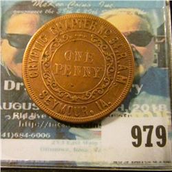 979 _ "Cryptic Chapter No.34 R.A.M./One/Penny/Seymour, Ia.", rev. "KSHTWSST", Fine.