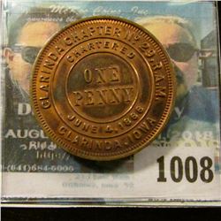 1008 _ "Clarinda Chapter No.29 R.A.M./Chartered June 4th/1866/One/Penny/Clarinda, Iowa" Masonic Penn