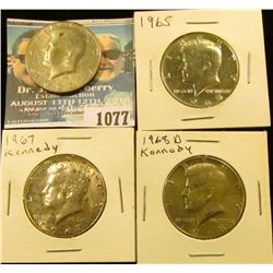 1077 _ 1965 P, 67 P, & 68 D 40% Silver Half Dollars; & 1980 D Kennedy Half Dollars. All EF-AU.