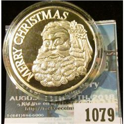 1079 _ "Merry Christmas" Santa Claus design undated 1 ounce .999 Fine Silver Medallion, Gem BU, enca