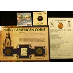 1080 _ Nixon Miniature Penny; Lincoln-Kennedy Penny, & Native American Coin and Stamp Set with 1902 