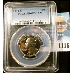 1116 _ 1974 S Washington Quarter PCGS slabbed PR69DCAM NGC Price Guide $15.