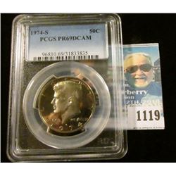1119 _ 1974 S Kennedy Half Dollar PCGS slabbed PR69DCAM. NGC Price Guide $18.00.
