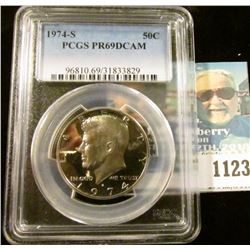 1123 _ 1974 S Kennedy Half Dollar PCGS slabbed PR69DCAM. NGC Price Guide $18.00.