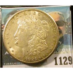 1129 _ 1921 S U.S. Morgan Silver Dollar, AU 55, Original toning.