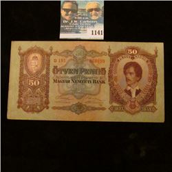 1141 _ 1932 Hungarian Bank note 1823 1849 Commemorative 50 Pengo, EF.