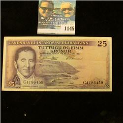 1145 _ 1957 "Landsbanki Islands Sedlabankinn" 25 Kronur, depicts bay with ships.