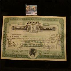 1154 _ Stock Certificate for Two Shares "Elgin National Watch Co.", central vignettes of Grim Reaper