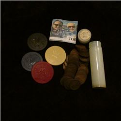 1156 _ Set of four Clay Poker Chips depicting a Griffin; & a solid date roll of 1925 P Lincoln Cents