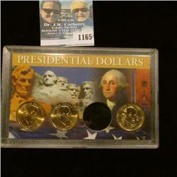 1165 _ Pair of Thomas Jefferson & a James Madison Presidential Dollars in a special case, all BU.