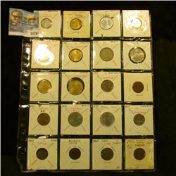 1176 _ Plastic stock page containing (20) various attributed Foreign Coins.