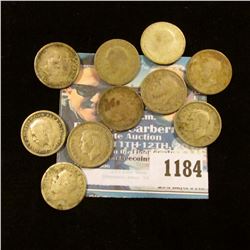 1184 _ Set of Great Britain Silver Three Pence Coins: 1931, 32, 33, 34, 35, 36, 37, 38, 39, & 40. (1