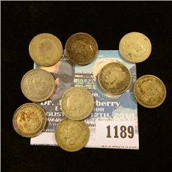 1189 _ Set of Great Britain Silver Three Pence Coins: 1914, 19, 36, 38, 40 41, 42, 43, & 44. (10 pcs