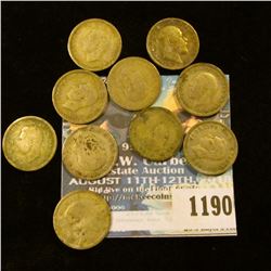 1190 _ Set of Great Britain Silver Three Pence Coins: 1910, 12, 36, 38, 39, 40, 41, 42, 43, & 44. (1