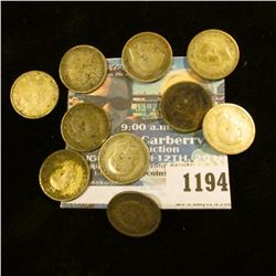1194 _ Set of Great Britain Silver Three Pence Coins: 1905, 13, 18, 20, 38, 39, 41, 42, 43, & 44. (1