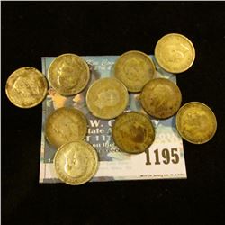 1195 _ Set of Great Britain Silver Three Pence Coins: 1908, 13, 21, 22, 38, 39, 41, 42, 43, & 44. (1