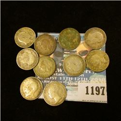 1197 _ Set of Great Britain Silver Three Pence Coins: 1902, 05, 08, 10, 11, 38, 41, 42, 43, & 44. (1