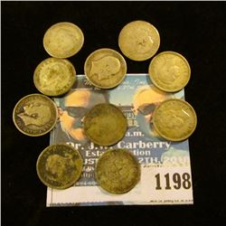 1198 _ Set of Great Britain Silver Three Pence Coins: 1910, 13,14, 18, 26, 38, 41, 42, 43, & 44. (10