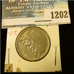 1202 _ 1920R Italian 50 Centimes, depicts Chariot pulled by a group of Lions.