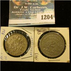 1204 _ 1943 France 2 Francs; & 1957 Netherlands Silver One Gulden.