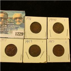 1229 _ 1938, 40, 51, 53 & 57 Canada Small Cents.