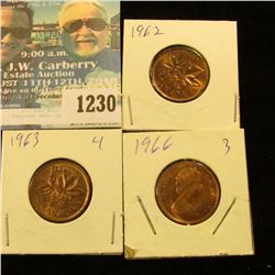 1230 _ 1962, 1963 & 1966 Canada Small Cents. Uncirculated.