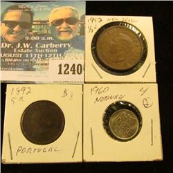1240 _ 1952 New Zealand Half Penny, 1960 Norway 10 Ore & 1892 Portugal Reis.