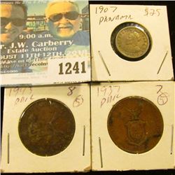 1241 _ 1907 Panama 10 Centesimo & 1937, 1943 Philippines Centavos.