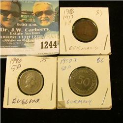 1244 _ 1990 Great Britain 5 Pence & Germany 1913 Pfennig, 1950 J 50 Pfennigs.
