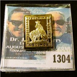 1304 _ 1851 Tuscany 1 Soldo, Crowned Lion, 24K Plated on Sterling Stamp Replica.