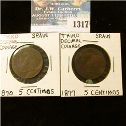 1317 _ 1870, 1877 Spain 5 Centimos.